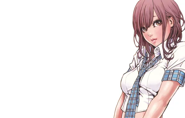 Look, girl, tie, white background, Anime