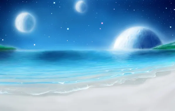 Picture sea, beach, the sky, stars, night, planet