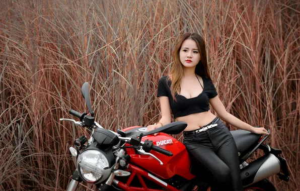 Girl, background, motorcycle