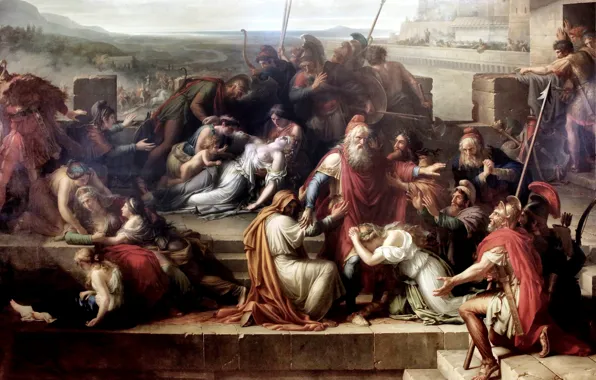 Picture battle of Achilles and Hector, The consternation of the family of Priam, Etienne Barthelemy Garnier