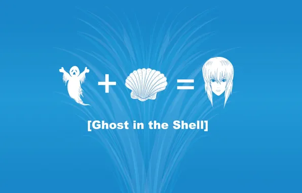 Picture girl, sign, shell, blue background, Ghost in the Shell, plus, Ghost in the shell, anyway