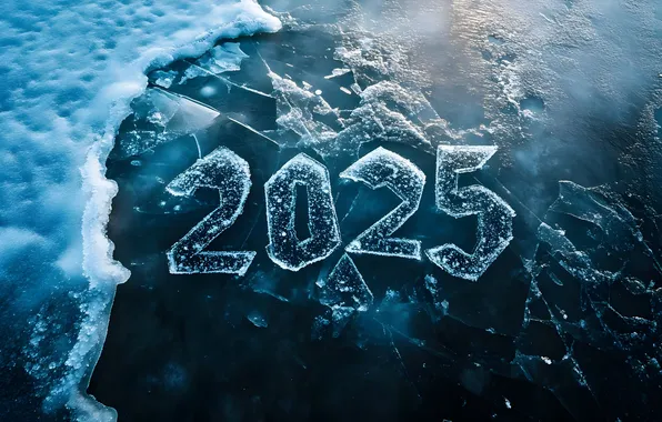Winter, snow, figures, date, 2025, AI art, neural network, New Year 2025