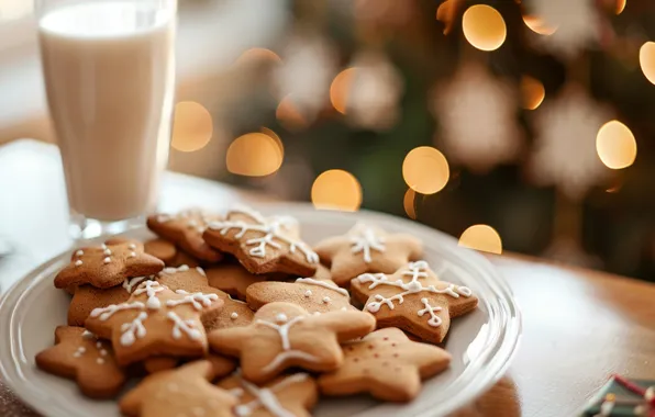 Stars, light, snowflakes, lights, glare, table, glass, blur