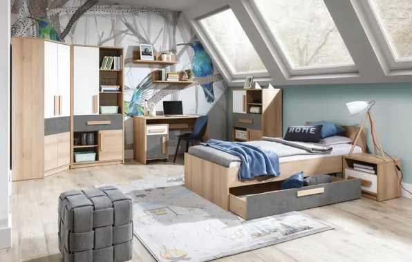 Design, style, interior, bedroom, Desk, the room of the student
