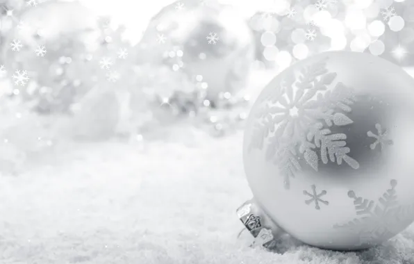 Picture white, snow, snowflakes, toy, ball, New Year, Christmas, Christmas