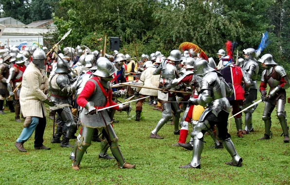 Picture greens, grass, armor, battle, the battle, swords, the middle ages, shields