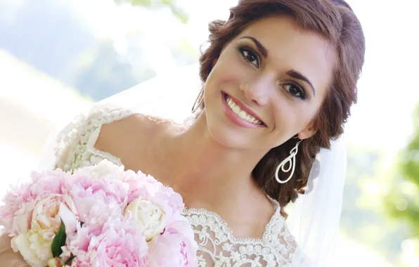 Look, girl, light, happiness, flowers, pose, smile, white