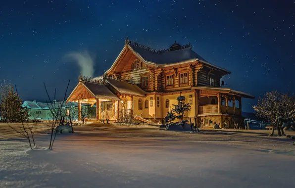 Picture snow, stars, nature, winter, Altay, mansion, Vyacheslav Biryukov, house