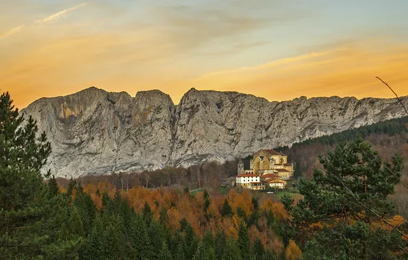 Mountains, dusk, Spain, Basque Country, Biscay, The Sanctuary of San Antonio, Álava, limestone