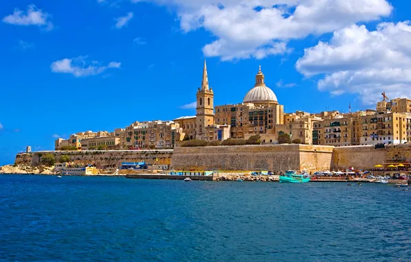 Sea, the city, home, pier, architecture, vintage, Malta, Malta