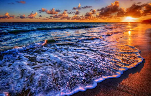 Sand, sea, the sun, clouds, surf