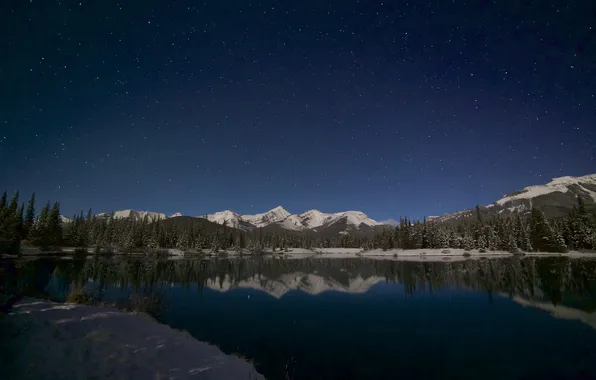 Stars, lake, reflection, mirror, mount Nebo