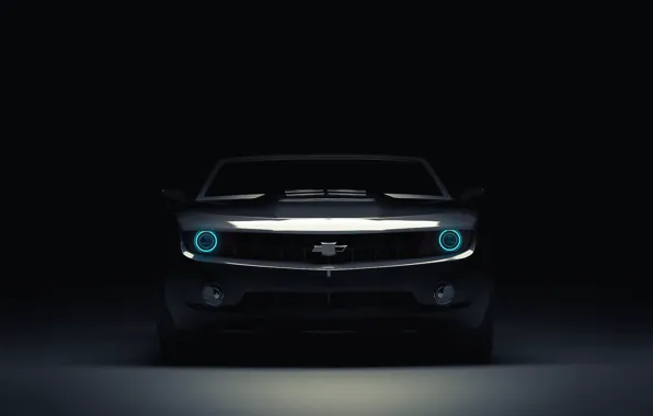 Picture Chevrolet, Muscle, Light, Camaro, Lights, Car, Blue, Front