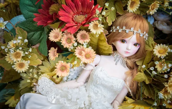 Flowers, toy, doll