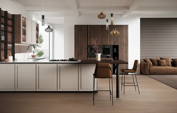 Style, Villa, interior, Italy, kitchen, living room, dining room, dining area