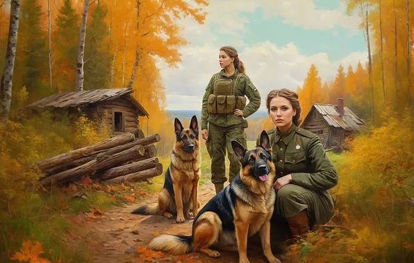 Picture Girls, Trees, Dogs, Soldiers, Two, Holiday, Art, March 8