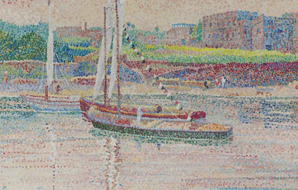 Landscape, river, boat, picture, pointillism, Yvonne Canu, Yvonne Kahn, Life on the Nile
