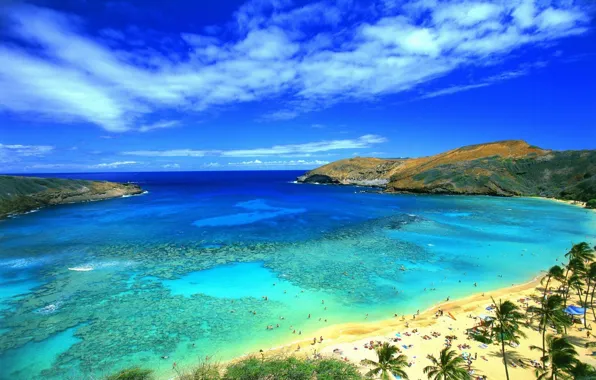 Sea, the sky, Plage, mountains