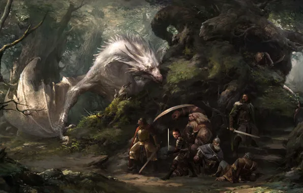 Picture forest, fantasy, dragon, the situation, art, journey, friends