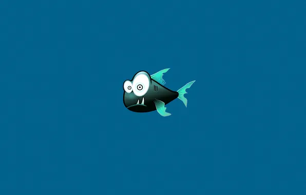 Picture minimalism, fish, teeth, blue background, piranha, toothy, Piranha