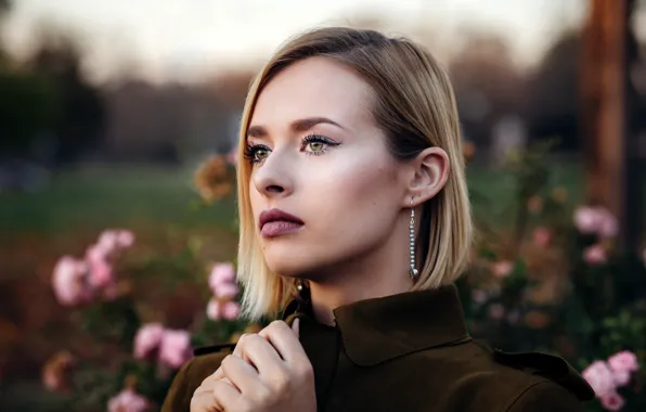 Picture flowers, background, model, portrait, makeup, hairstyle, blonde, Michelle