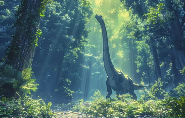 Trees, Dinosaur, Animal, Digital art, Ancient animals, Extinct animals, Prehistoric, AI art