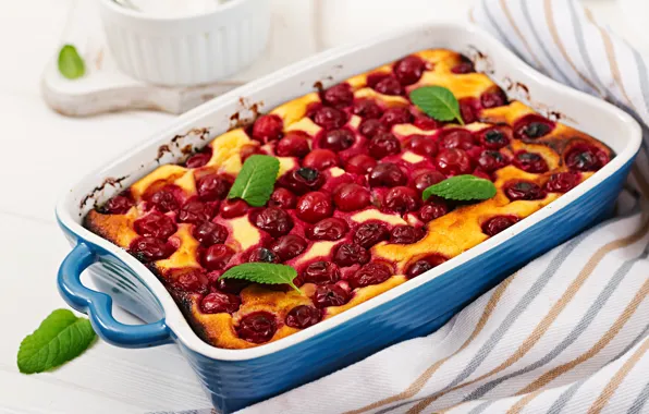 Cherry, form, dessert, powdered sugar, cheese, casserole, Timolina