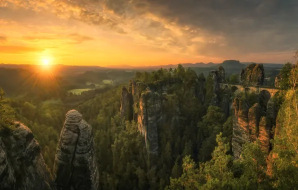 Sunset, mountains, height, Elbe Sandstone mountains