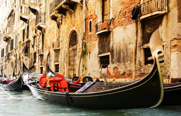Windows, building, channel, architecture, Venice, Italy, gondola, Venice