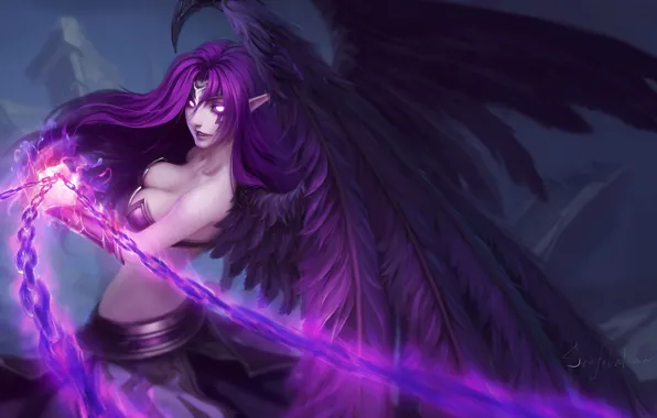 Girl, Chain, Wings, Chain, Fantasy, Angel, League of Legends, Magic