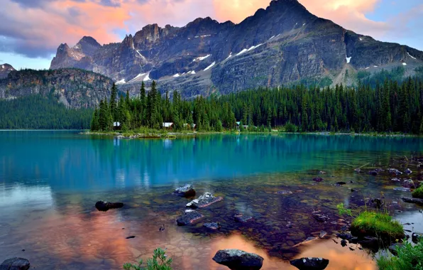 Forest, landscape, mountains, nature, lake, reflection, Canada, Bnaf