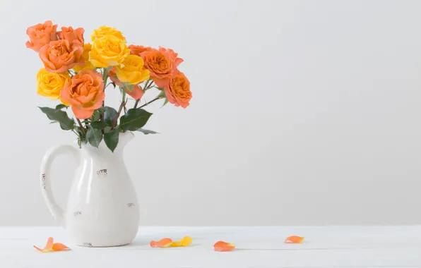 Picture table, roses, bouquet, pitcher, Maya Kruchenkova