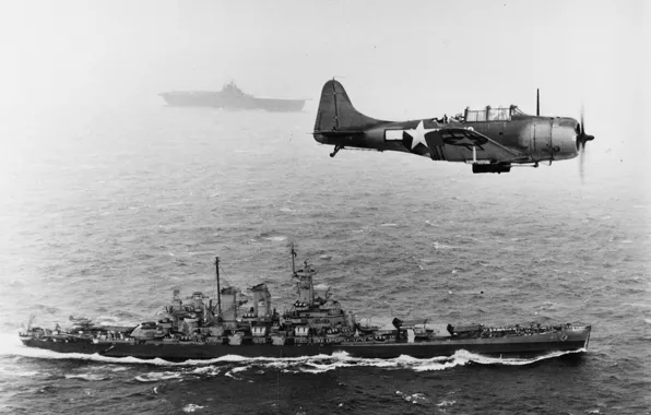 Bomber, the second world war, the Pacific ocean, aircraft carrier away, battleship "Washington"
