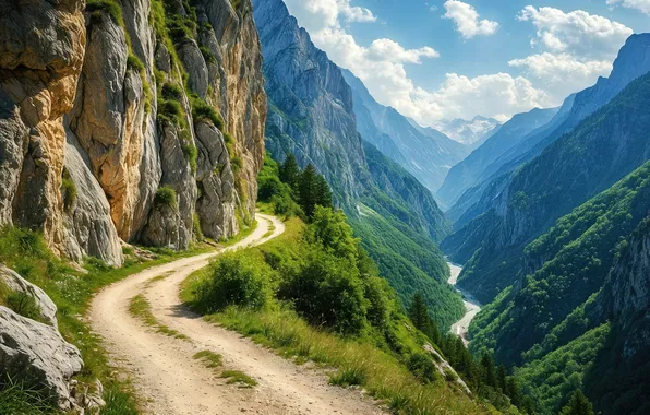 Road, sky, mountains, mountain, Clear, high