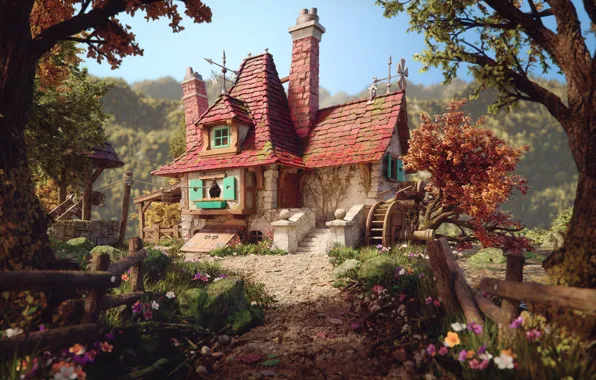 Picture art, house, illustration, Beauty and the beast, Belle's Cottage, Rafael Chies