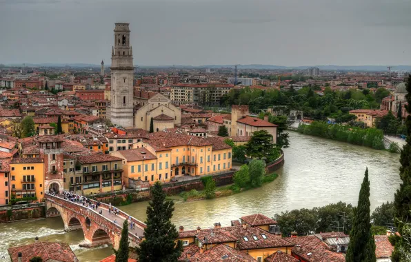 Picture building, Italy, panorama, promenade, Italy, Verona, Verona, Adige River