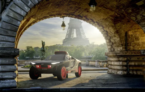 Audi, France, Paris, Eiffel tower, Paris, Arch, France, Audi RS Q e-tron