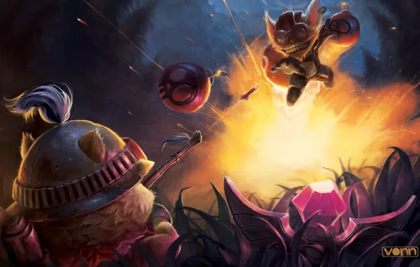 The explosion, bombs, League of Legends, moba, Ziggs, Teemo, Swift Scout, Hexplosives Expert