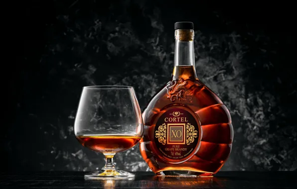 Picture style, background, glass, bottle, brandy