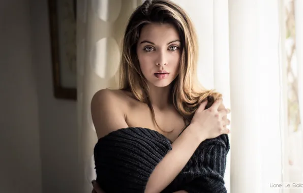Picture look, pose, model, portrait, makeup, hairstyle, curtains, brown hair