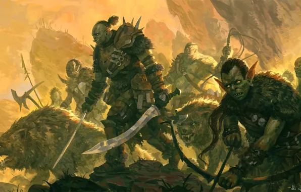 Army, fantasy, art, warriors, orcs, lord of the rings