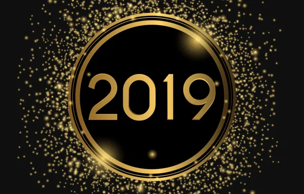 Picture background, gold, New Year, figures, golden, New Year, Happy, 2019