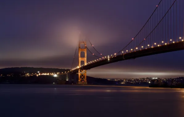 Picture bridge, the city, lights, lighting, Bay, USA