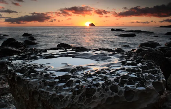 Picture sea, sunset, stone