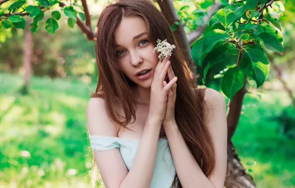 Summer, look, girl, face, green, sweetheart, model, portrait