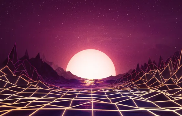 Sunset, The sun, Music, Space, Star, Background, Neon, 80's