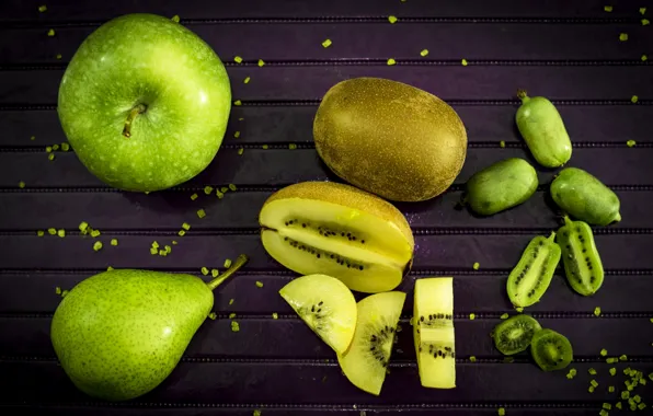 Apple, kiwi, pear, fruit