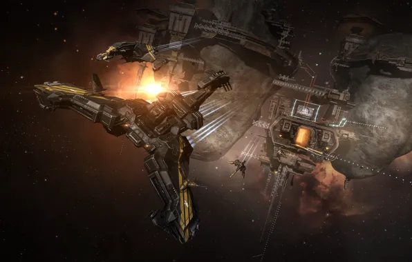 Nebula, planet, station, asteroids, Space, space, spaceship, eve online