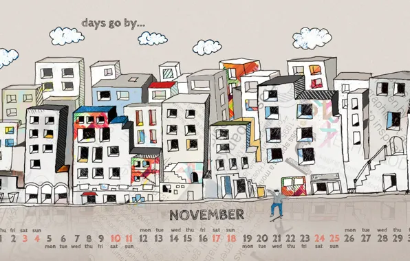 The city, figure, people, home, 2012, calendar, number, November