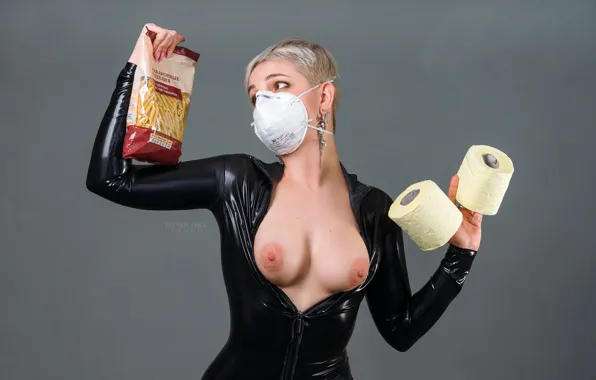 Chest, pose, background, model, makeup, figure, mask, hairstyle